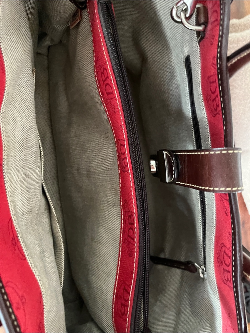 Dooney & Bourke Red Duffel with Brown Leather Trim - Picture 4 of 4